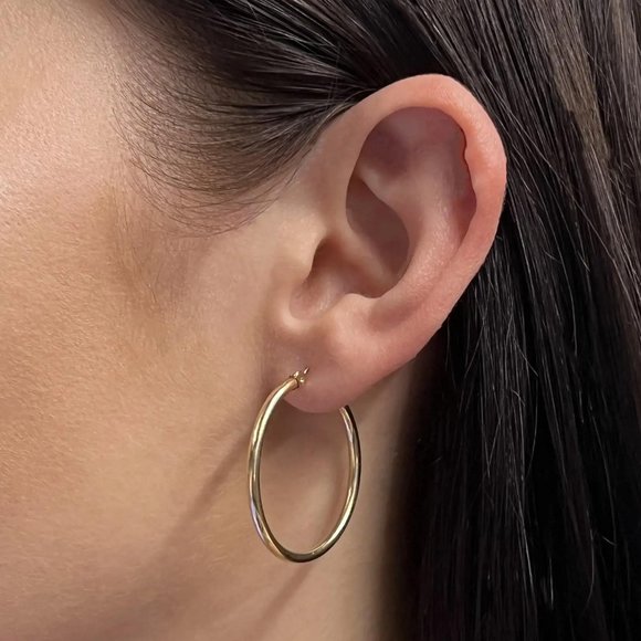Rachel Koen Medium Hollow Hoop Earrings 14K Yellow Gold